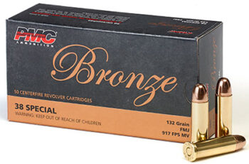 PMC  |  Bronze  |  38 Special  |  132gr  |   FMJ  | (PMC38G)  |  50rd boxes  |   1000rds    |  No Tax Outside NC ($25.50 Savings @ 6% avg)  |  INSURED FREE SHIPPING!