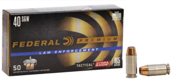 Federal  LE  |  Tactical Hydra-Shok |  40 S&W  |  165gr   |  JHP-HS |  (P40HS3G)  |  1000rds |  No Tax Outside NC  |  FREE SHIPPING!