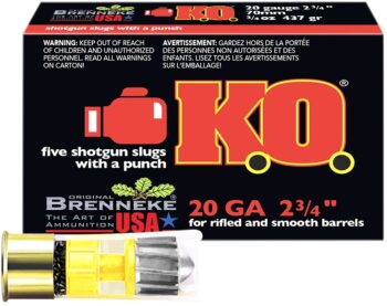 Brenneke K.O. |  20ga   |  Standard Rifled Slug   |  3/4 oz.    |  2.75"  |  250rds | (SL-202KO)  | No Sales Tax Outside NC  |  INSURED FREE SHIPPING!