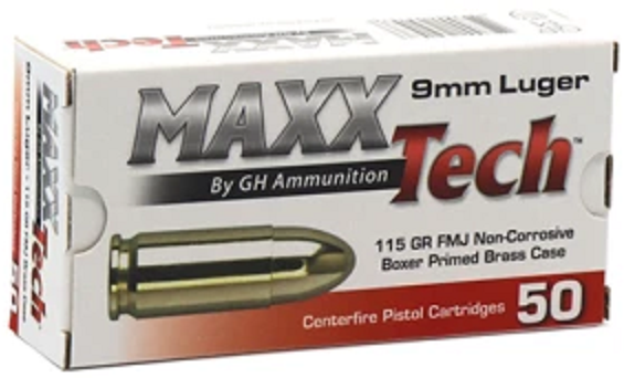 Maxxtech | 9mm | 115gr | FMJ | (PTGB9MMB) | 1000rds | No Tax Outside NC ($9.60 Savings @ 6% avg) | INSURED FREE SHIPPING!